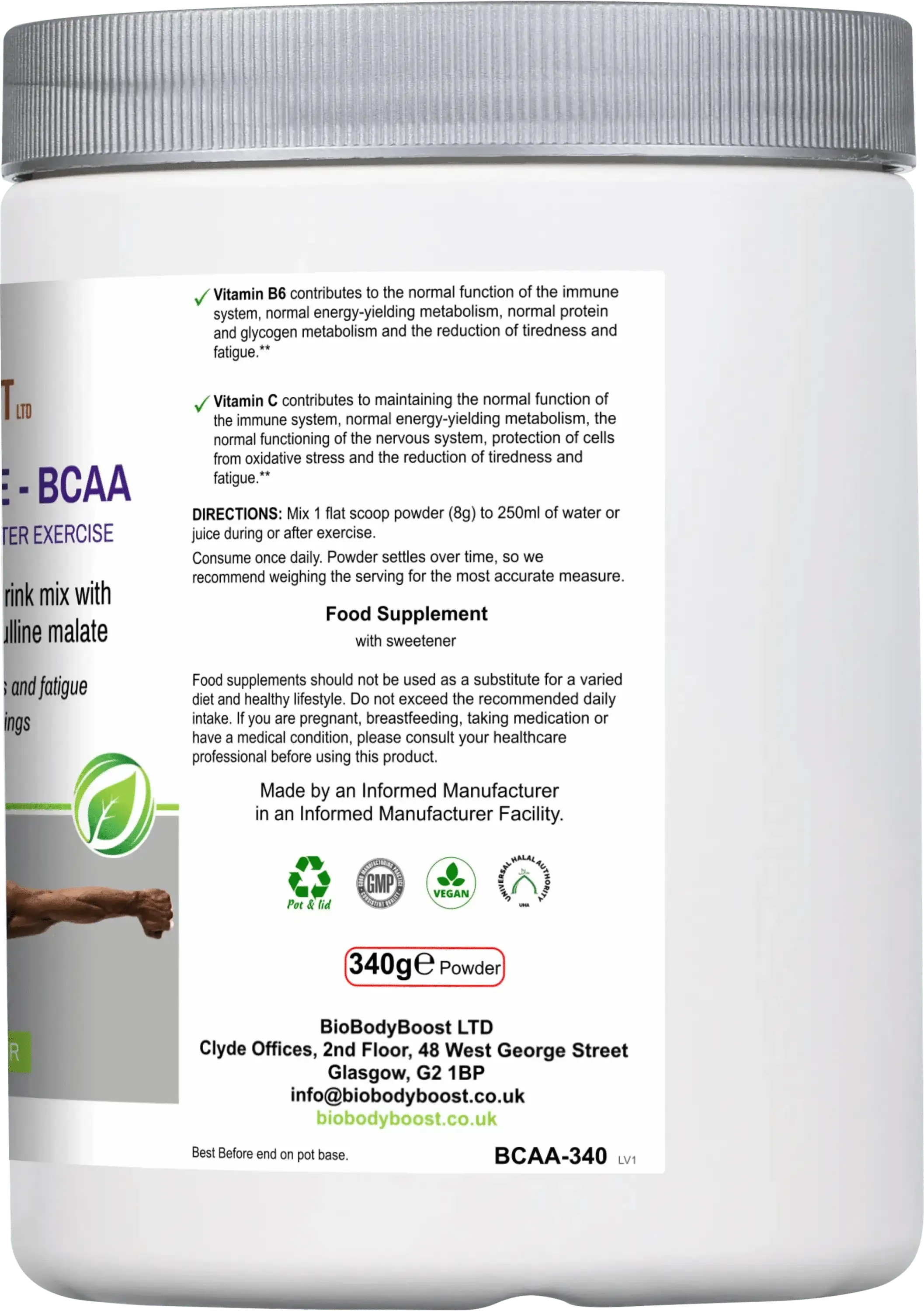BioBodyBoost Amino Acids BCAA Amino Acids Drink Mix – Muscle & Endurance Support