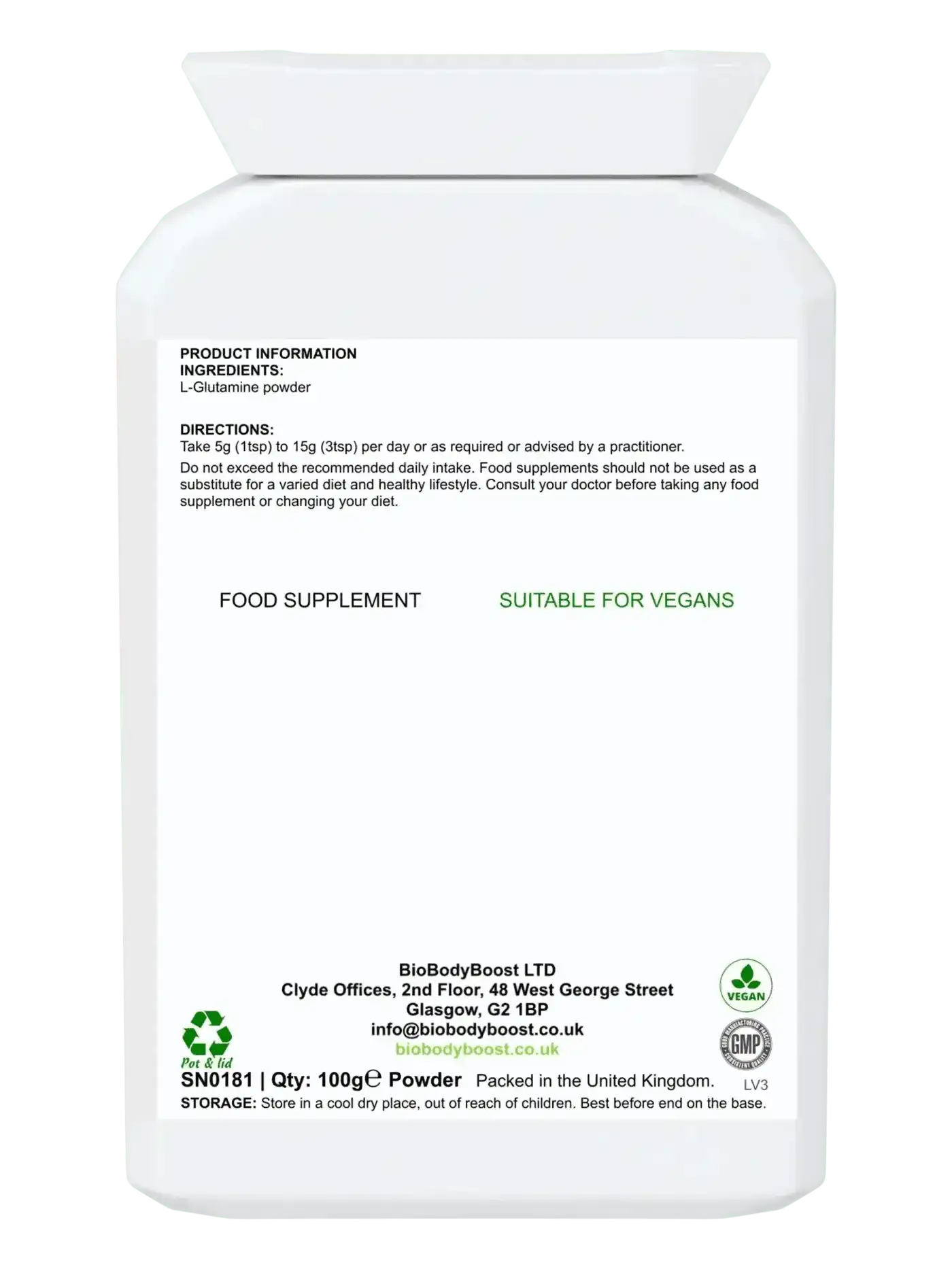 BioBodyBoost Amino Acids L-Glutamine Boost - Amino Acid Powder