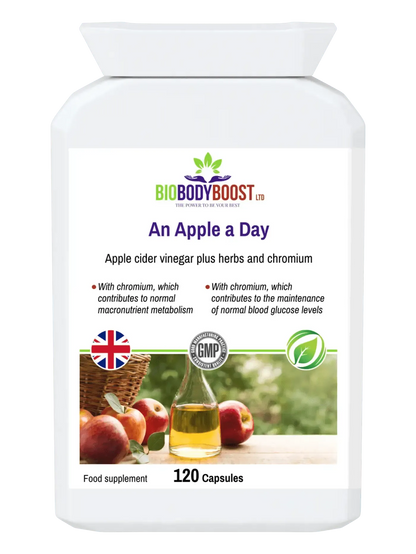 BioBodyBoost Apple Cider Vinegar Capsules with herbs and chromium for metabolism support in 120 count bottle