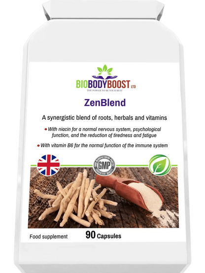 BioBodyBoost Ashwagandha complex supplement in ZenBlend with herbs and vitamins for energy and immunity