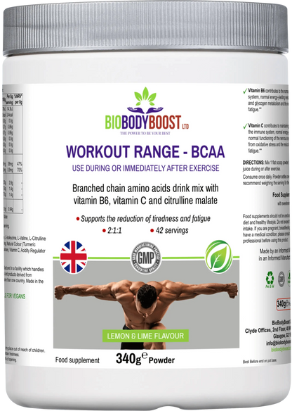 BioBodyBoost BCAA Amino Acids Drink Mix in Lemon and Lime Flavor for post-exercise recovery