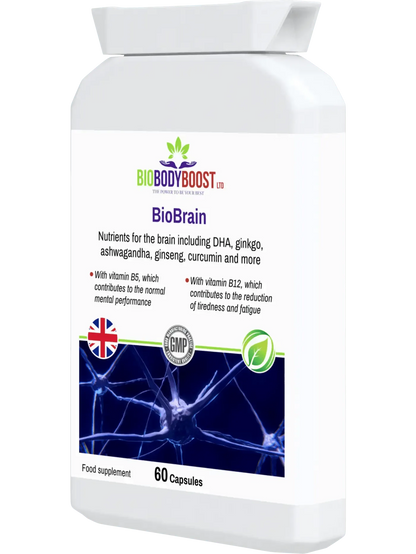 BioBrain - Natural Nootropics Supplement by BioBodyBoost in a 60-capsule bottle for mental performance