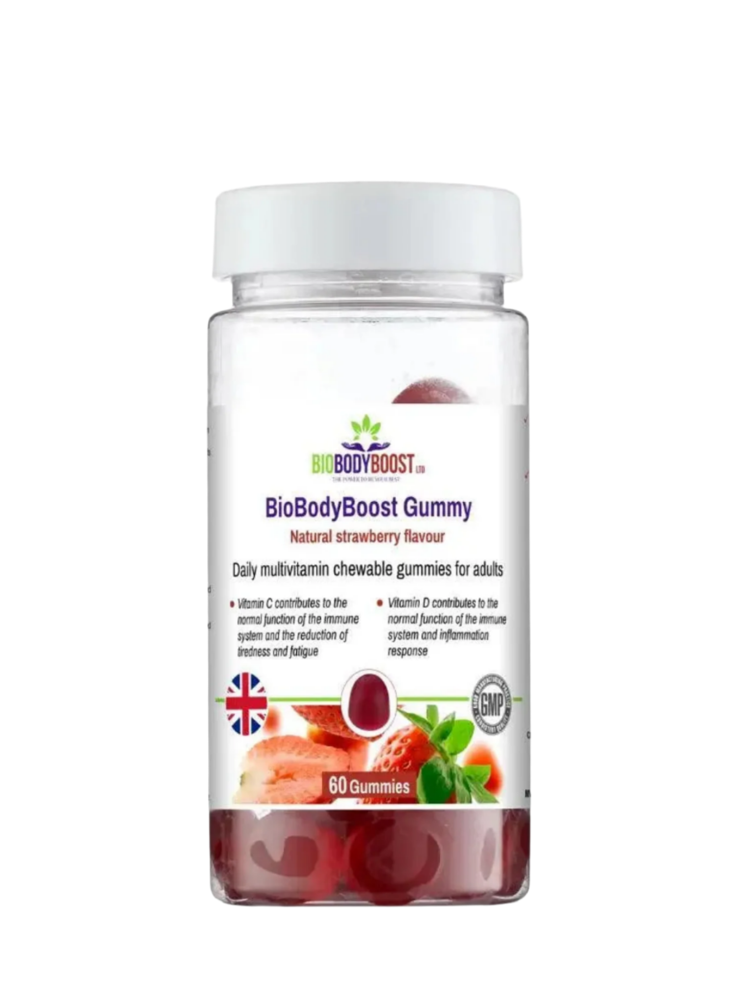 BioBodyBoost Chewable Multivitamins in Strawberry Flavor, 60 Gummy Vitamins for Daily Health Support
