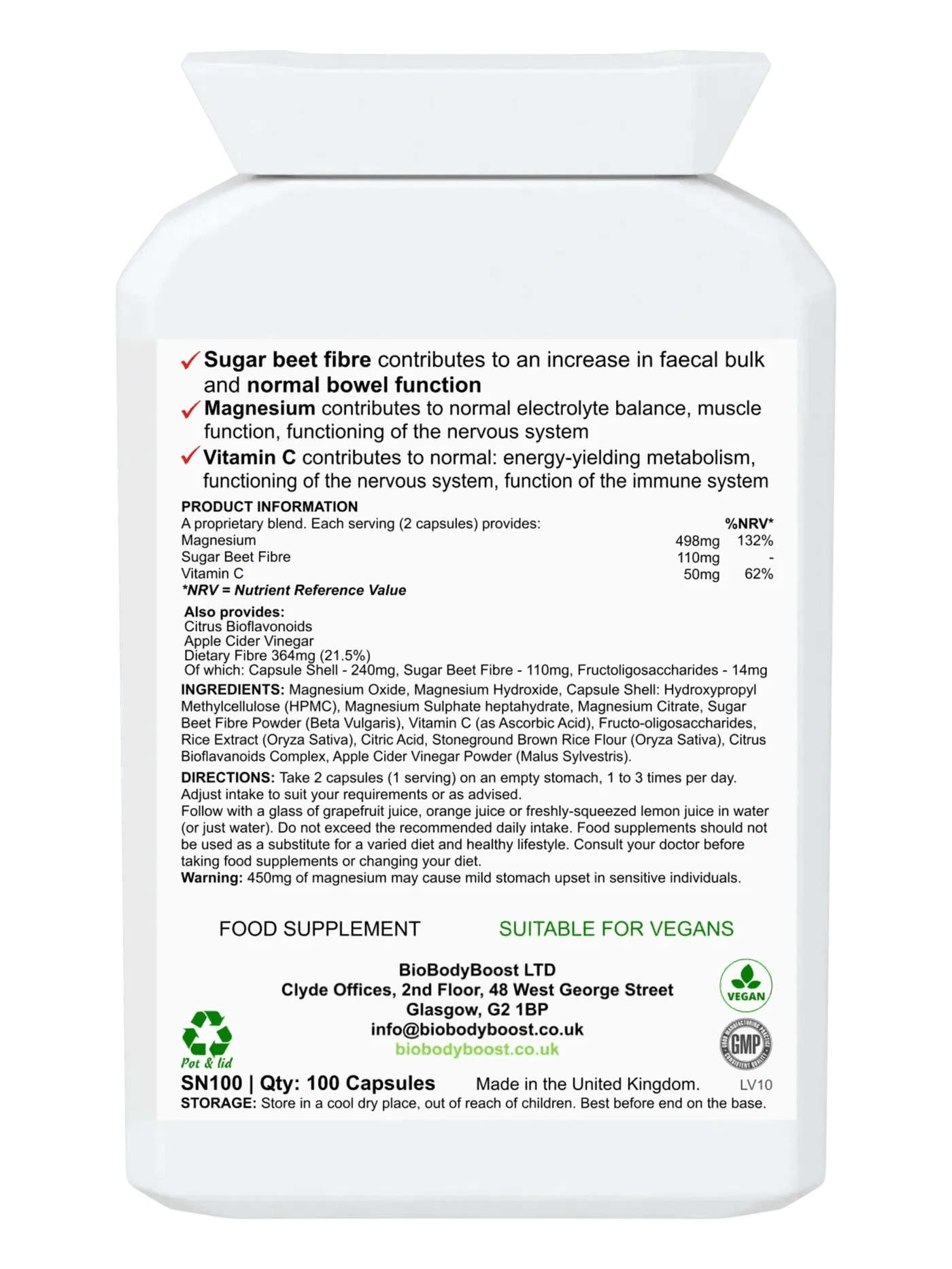 BioBodyBoost Digestive Supplements MagneBowel - Magnesium Cleanse & Detox Formula