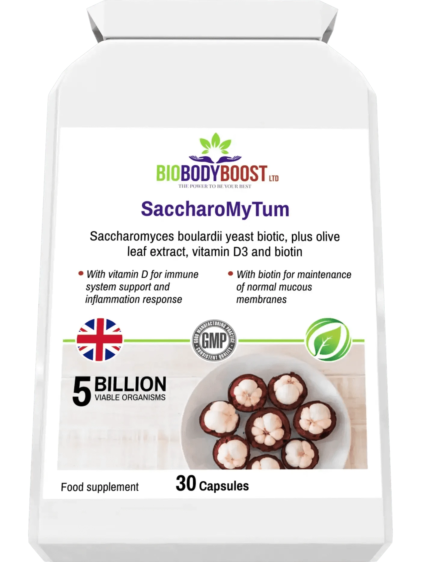 BioBodyBoost Digestive Supplements SaccharoMyTum - Saccharomyces Boulardii & Vitamin D3