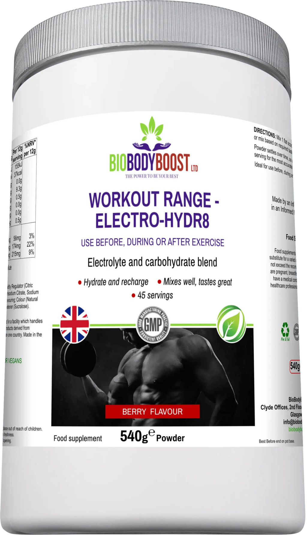 BioBodyBoost Electrolyte Drink Mix in Berry Flavour for hydration before, during, or after exercise