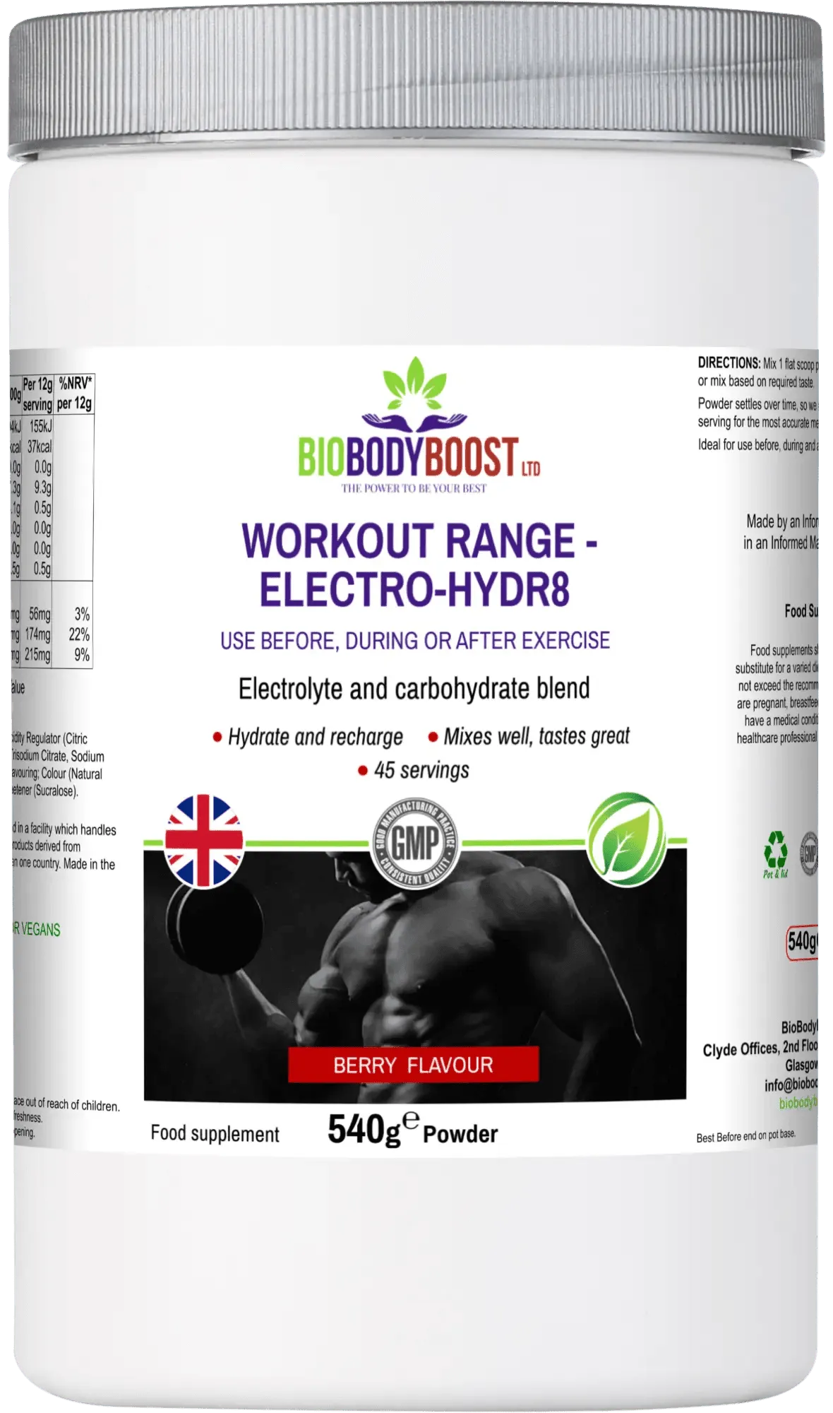 BioBodyBoost Electrolyte Drink Mix in Berry Flavour Powder for Hydration During Exercise