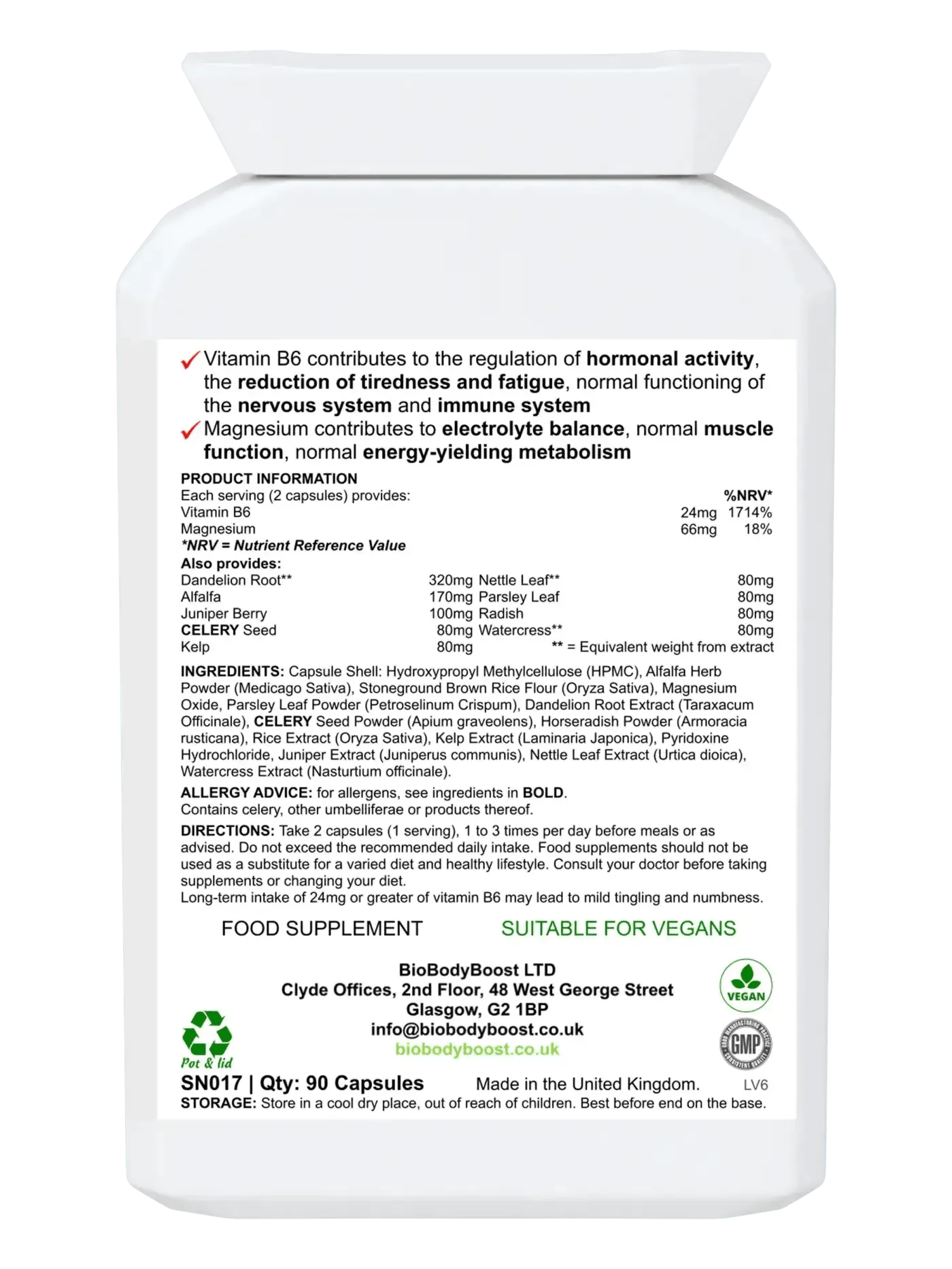 BioBodyBoost Vitamins and Supplements Bottle with Magnesium for electrolyte water retention and energy metabolism