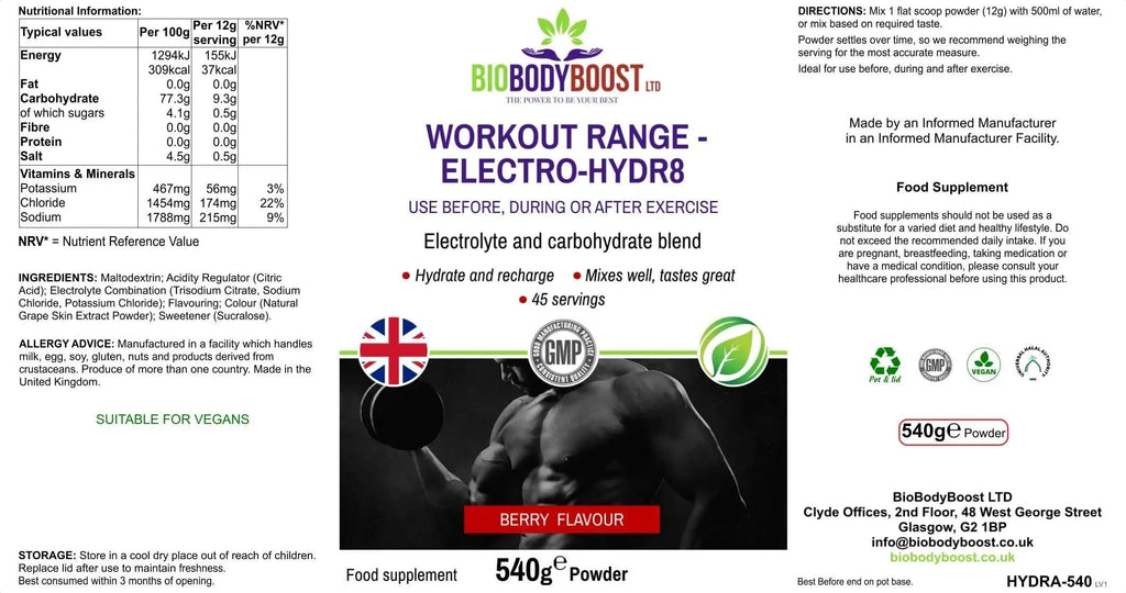 BioBodyBoost Electrolytes Electro-Hidr8 - Electrolyte Drink Mix Berry