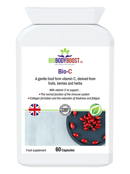 BioBodyBoost Bio-C Food Form Vitamin C in a 60-capsule bottle for immune support and collagen formation