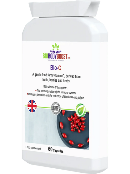 BioBodyBoost Bio-C Food Form Vitamin C Supplement with 60 Capsules for immune support and fatigue reduction