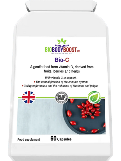 BioBodyBoost Food Form Vitamin C in 60 Capsules for immune support and collagen formation
