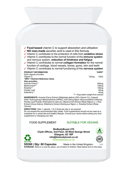 BioBodyBoost Food Form Vitamin C Capsules for Immune Support and Energy Boost in 60 Count