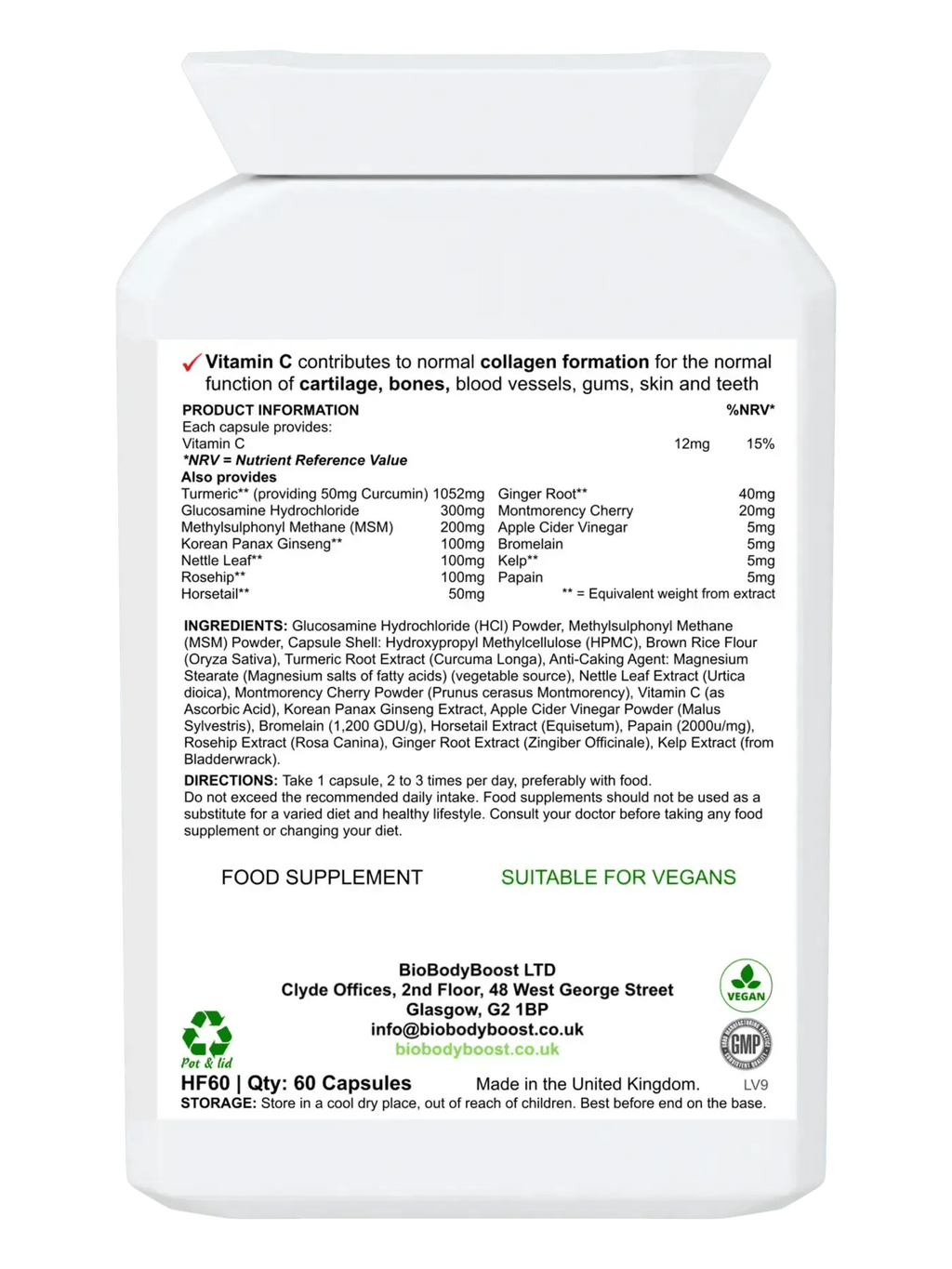 BioBodyBoost Glucosamine HCL Capsules for Joint Health and Mobility Support