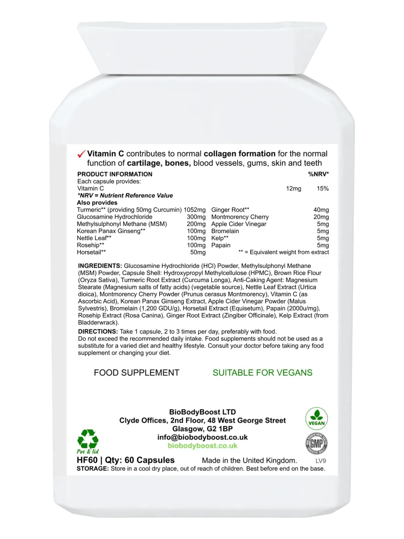 BioBodyBoost Glucosamine HCL Capsules for Joint Health and Mobility Support