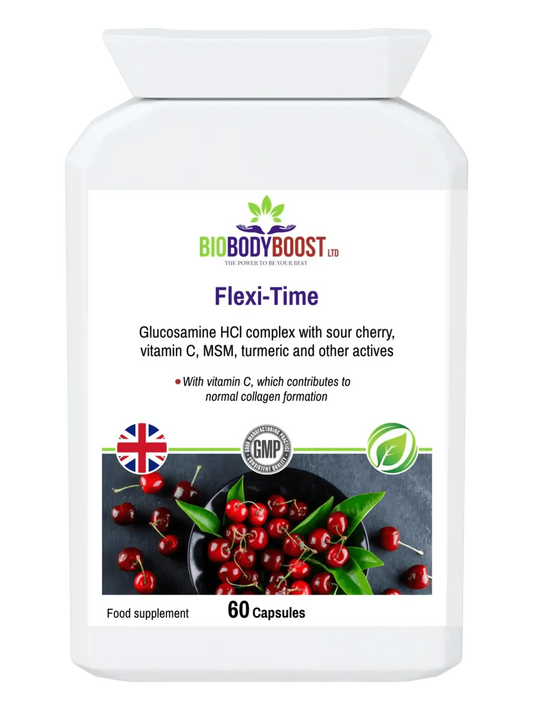 BioBodyBoost Flexi-Time Glucosamine HCL Supplement with Sour Cherry and Vitamin C for Joint Health
