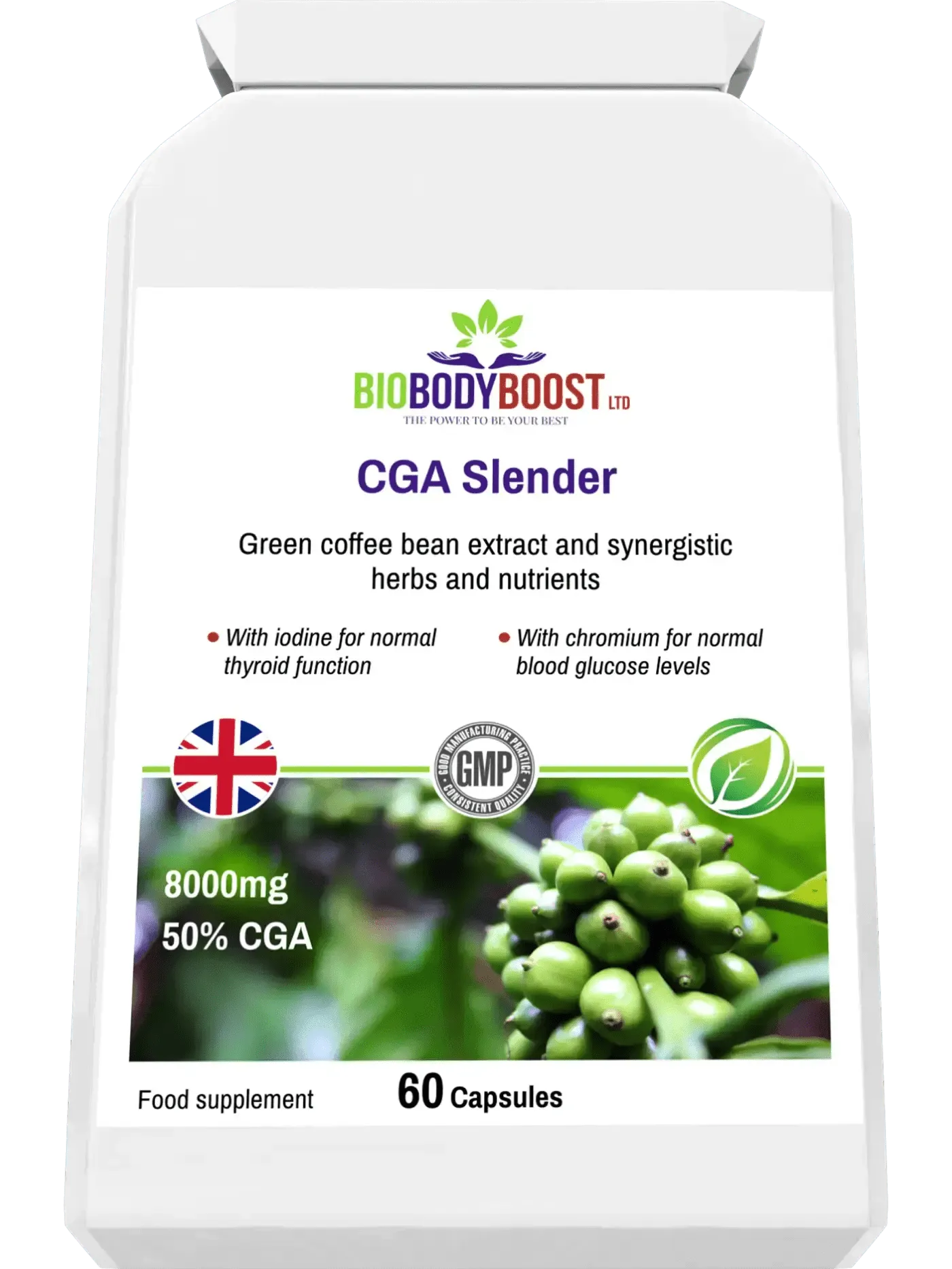 BioBodyBoost Green Coffee 8000 Digestive Supplement with 8000mg of green coffee bean extract in 60 capsules