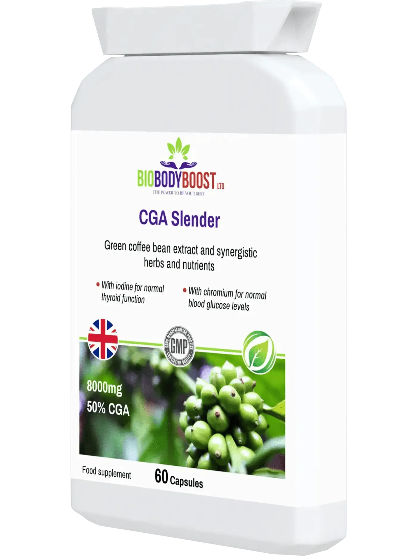 BioBodyBoost CGA Slender Digestive Supplement with 8000mg Green Coffee 8000 and nutrients for health support