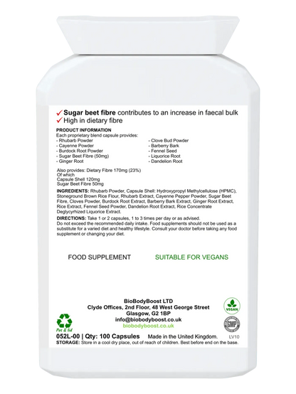 BioBodyBoost Herbal Colon Cleanse Capsules with Sugar Beet Fibre for Effective Detoxing and Digestion