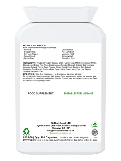 BioBodyBoost Herbal Colon Cleanser Bottle with 100 Vegan Capsules for Digestive Health