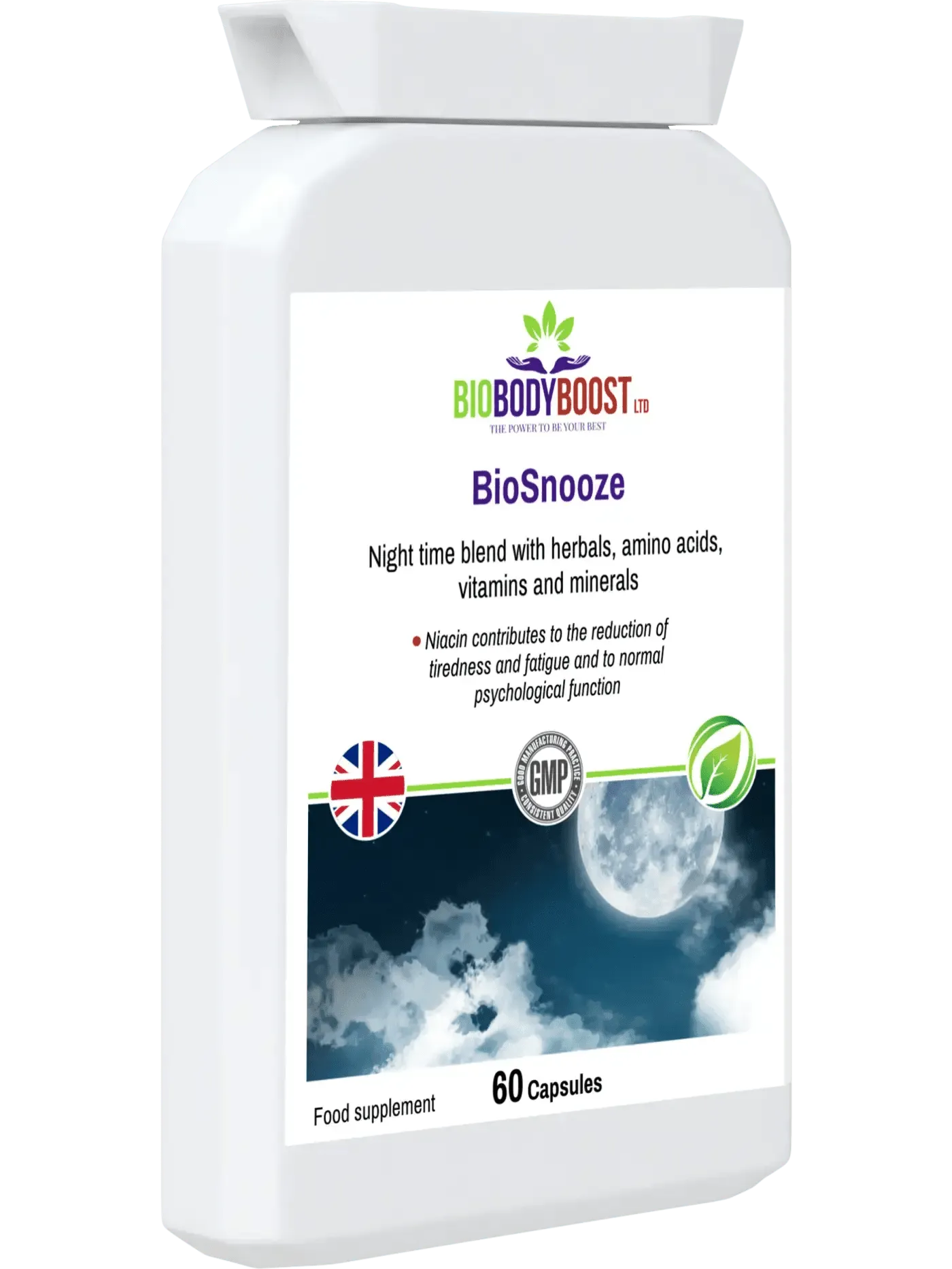 BioBodyBoost BioSnooze Herbal Sleep Aid Capsules for better nighttime relaxation and restful sleep