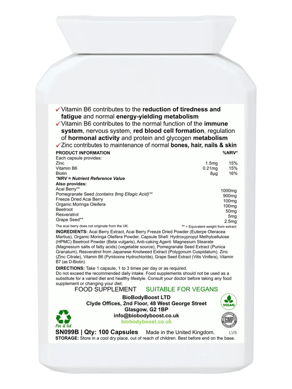BioBodyBoost Herbal Supplement Acai Bio Complex – 60‑Caps Acai Berry Immunity & Energy Supplement