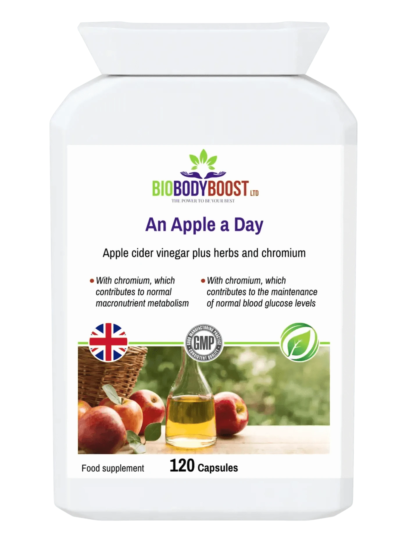 BioBodyBoost Herbal Supplement An Apple a Day - Apple Cider Vinegar Plus Herbs 120 Capsules