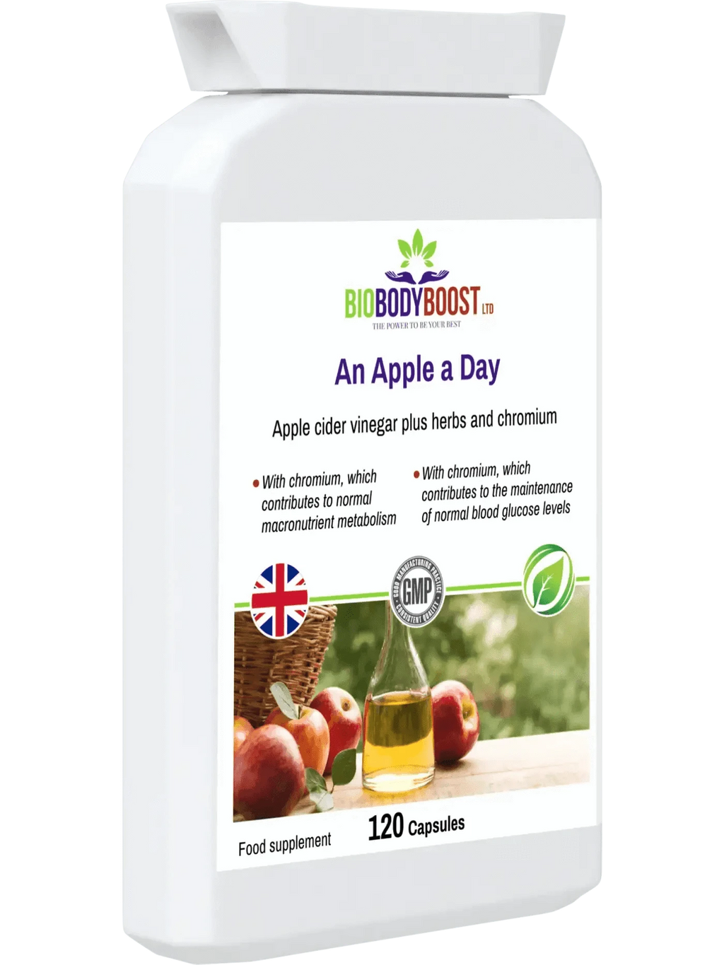 BioBodyBoost Herbal Supplement An Apple a Day - Apple Cider Vinegar Plus Herbs 120 Capsules