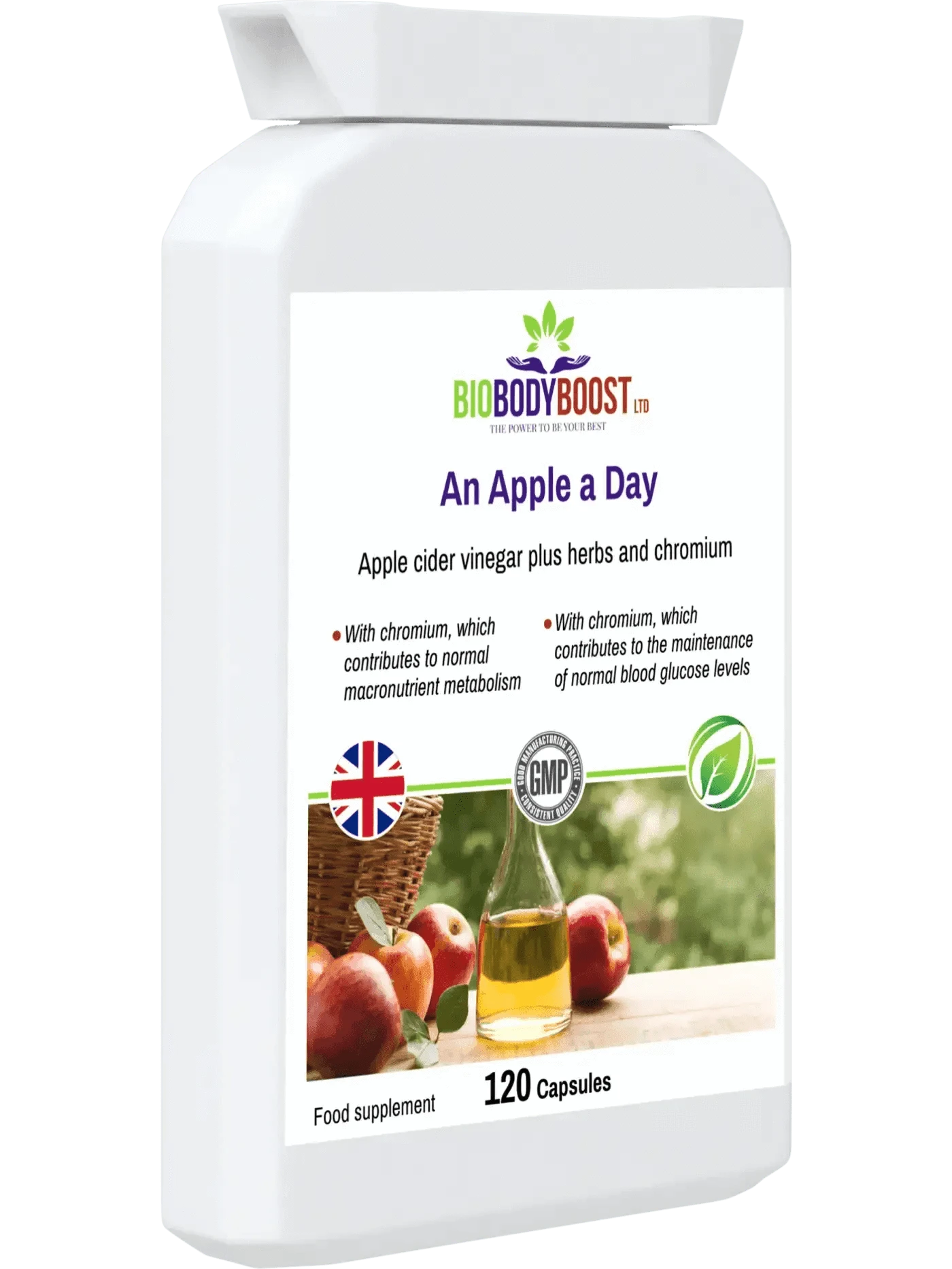 BioBodyBoost Herbal Supplement An Apple a Day - Apple Cider Vinegar Plus Herbs 120 Capsules