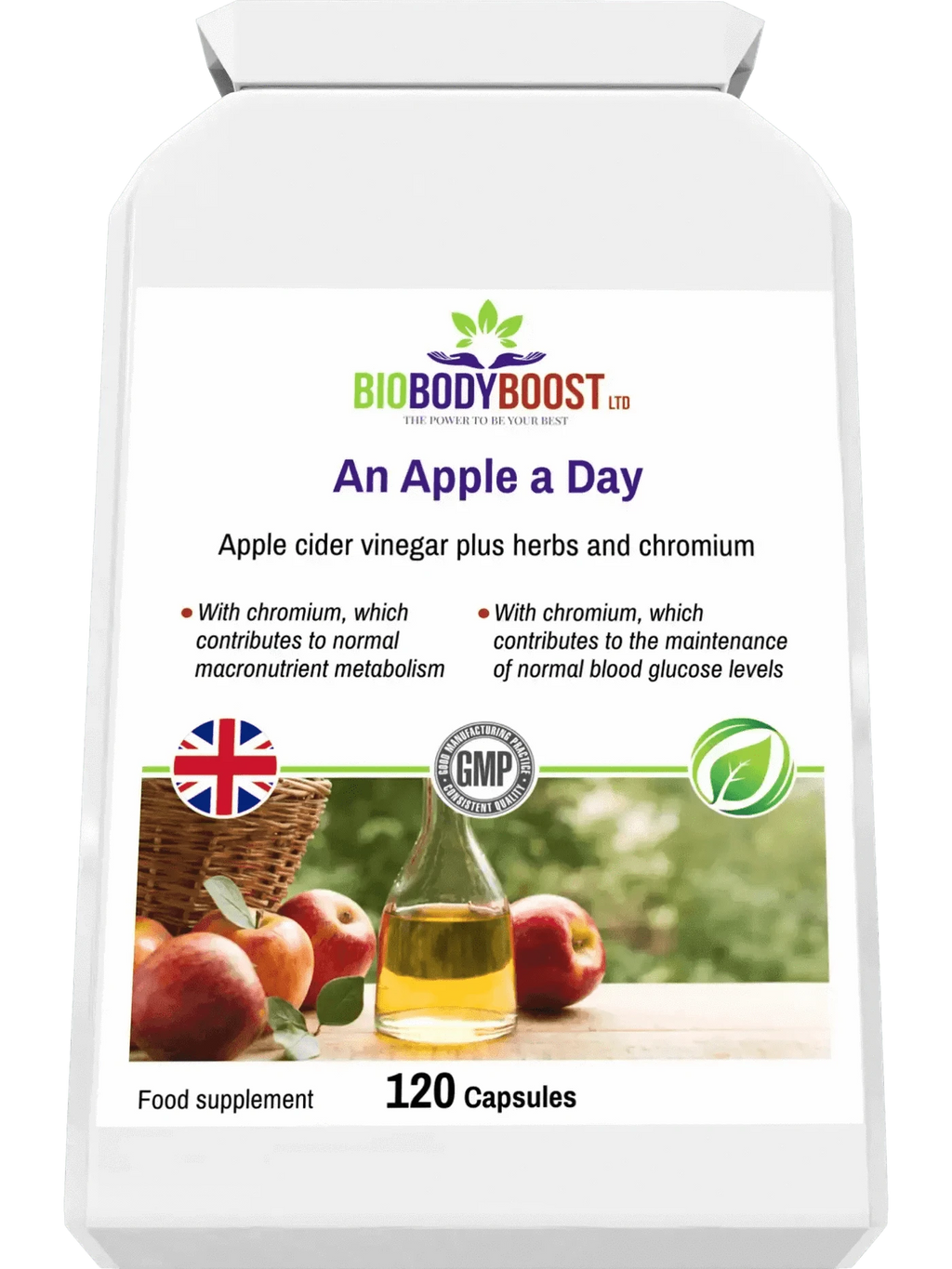BioBodyBoost Herbal Supplement An Apple a Day - Apple Cider Vinegar Plus Herbs 120 Capsules