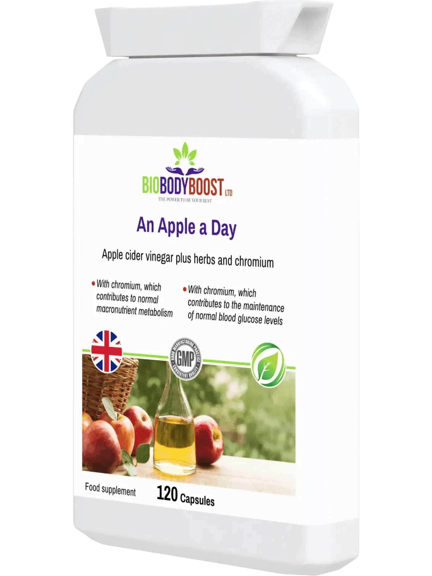 BioBodyBoost Herbal Supplement An Apple a Day - Apple Cider Vinegar Plus Herbs 120 Capsules