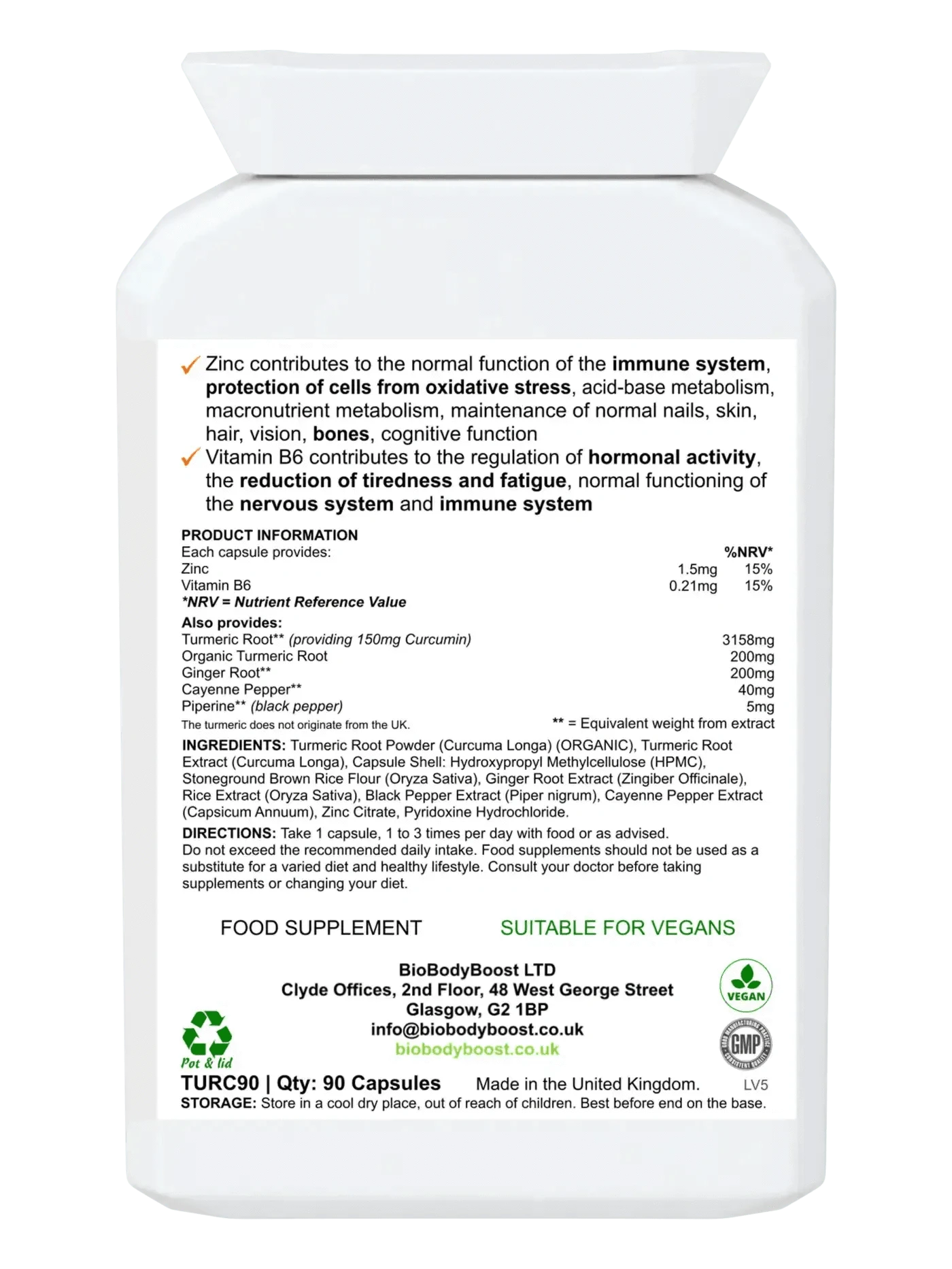BioBodyBoost Herbal Supplements CurcuminBoost Organic Turmeric Curcumin Capsules - 90 Count