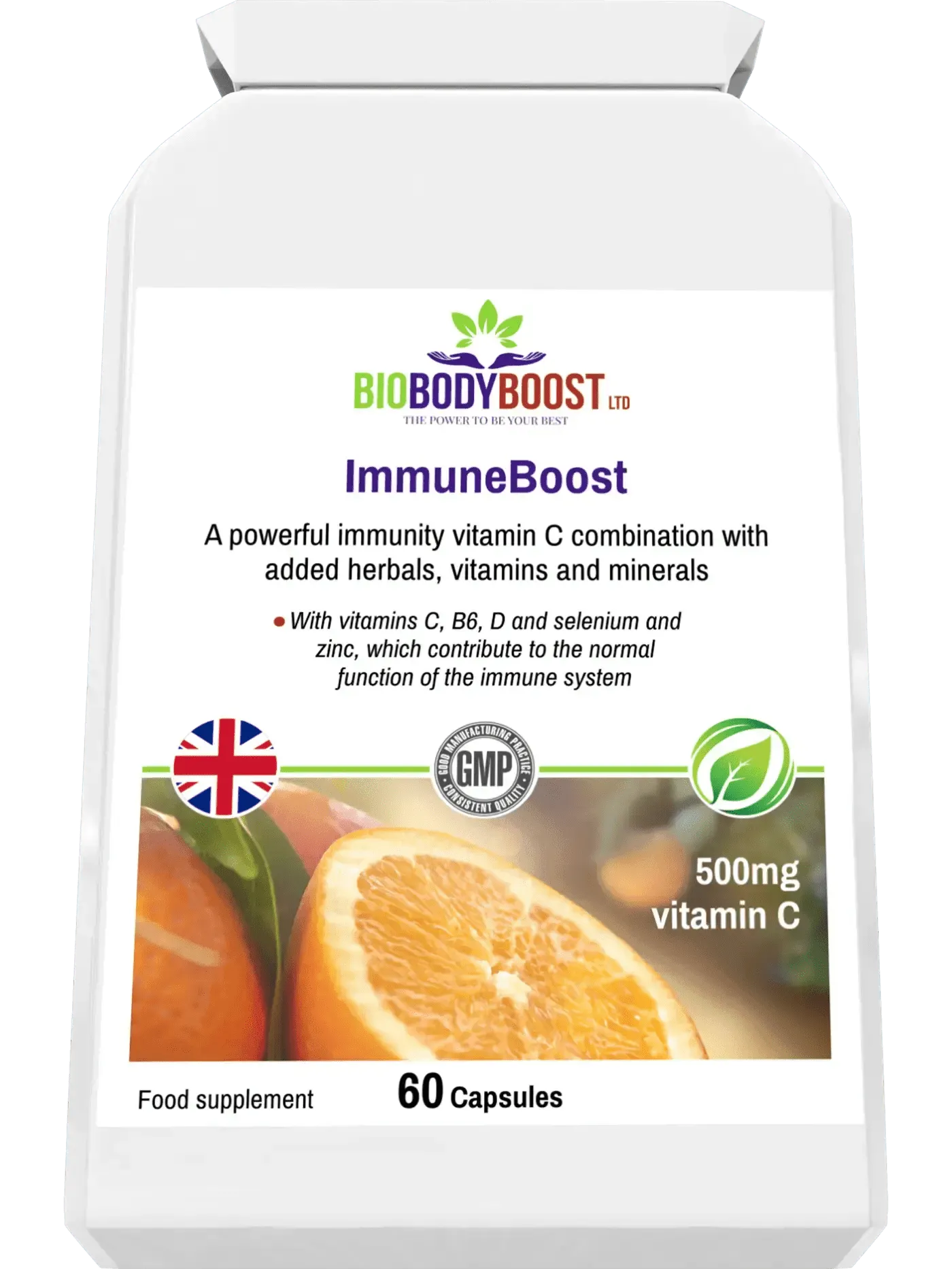 BioBodyBoost ImmuneBoost herbal vitamin C complex with added vitamins, minerals, and herbal ingredients in capsule form