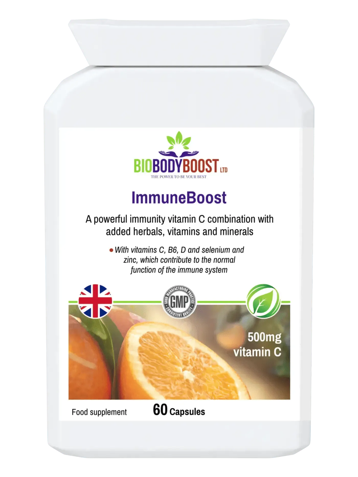BioBodyBoost ImmuneBoost Herbal Vitamin C Complex with 60 capsules for immune support and wellness