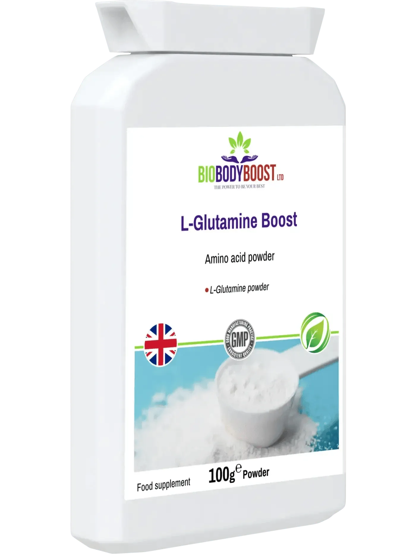 BioBodyBoost L-Glutamine Boost Powder for Muscle Recovery in 100g Packaging