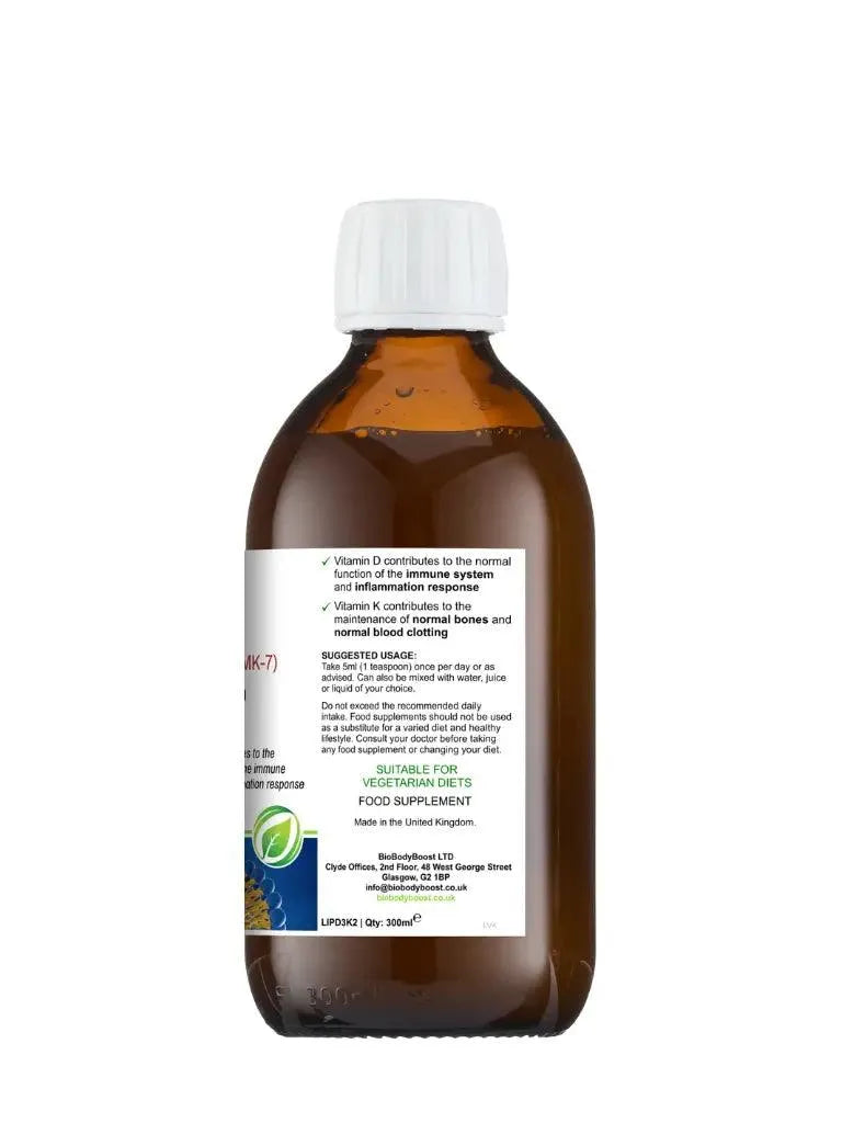 BioBodyBoost Liposomal Vitamin D3 K2 Supplement in Brown Glass Bottle for Immune Health
