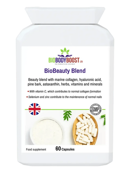 BioBodyBoost BioBeauty Blend with marine collagen complex, vitamins, and minerals for healthy skin and nails