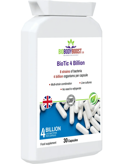 BioBodyBoost BioTic 4 Billion Multi-Strain Probiotic with 8 strains of live cultures in 30 capsules