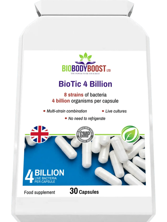 BioBodyBoost BioTic 4 Billion Multi-Strain Probiotic with 4 billion organisms per capsule for digestive health