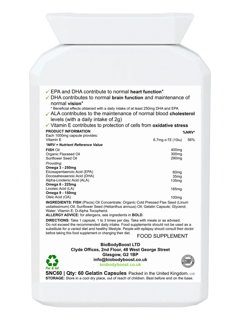 BioBodyBoost Omega Fatty Acids OmegaBalance - Omega 3, 6, 9 Oils Blend