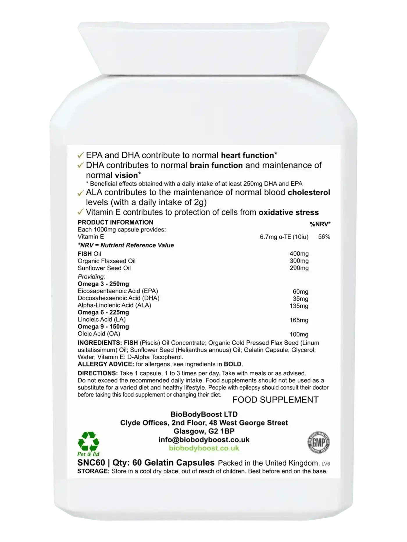 BioBodyBoost Omega Fatty Acids OmegaBalance - Omega 3, 6, 9 Oils Blend