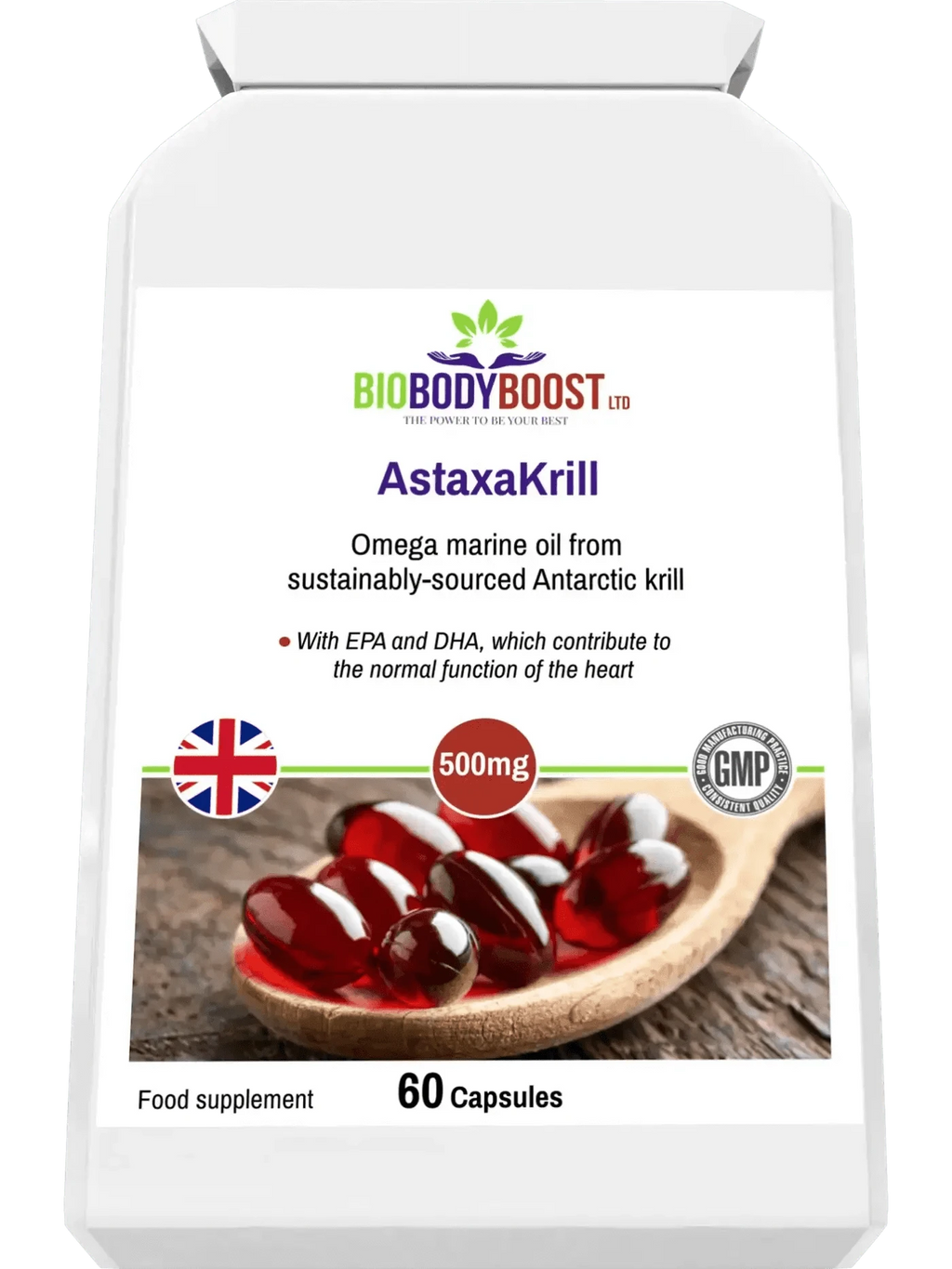 BioBodyBoost Omega Oils AstaxaKrill Antarctic Krill Oil 500mg - 60 Capsules