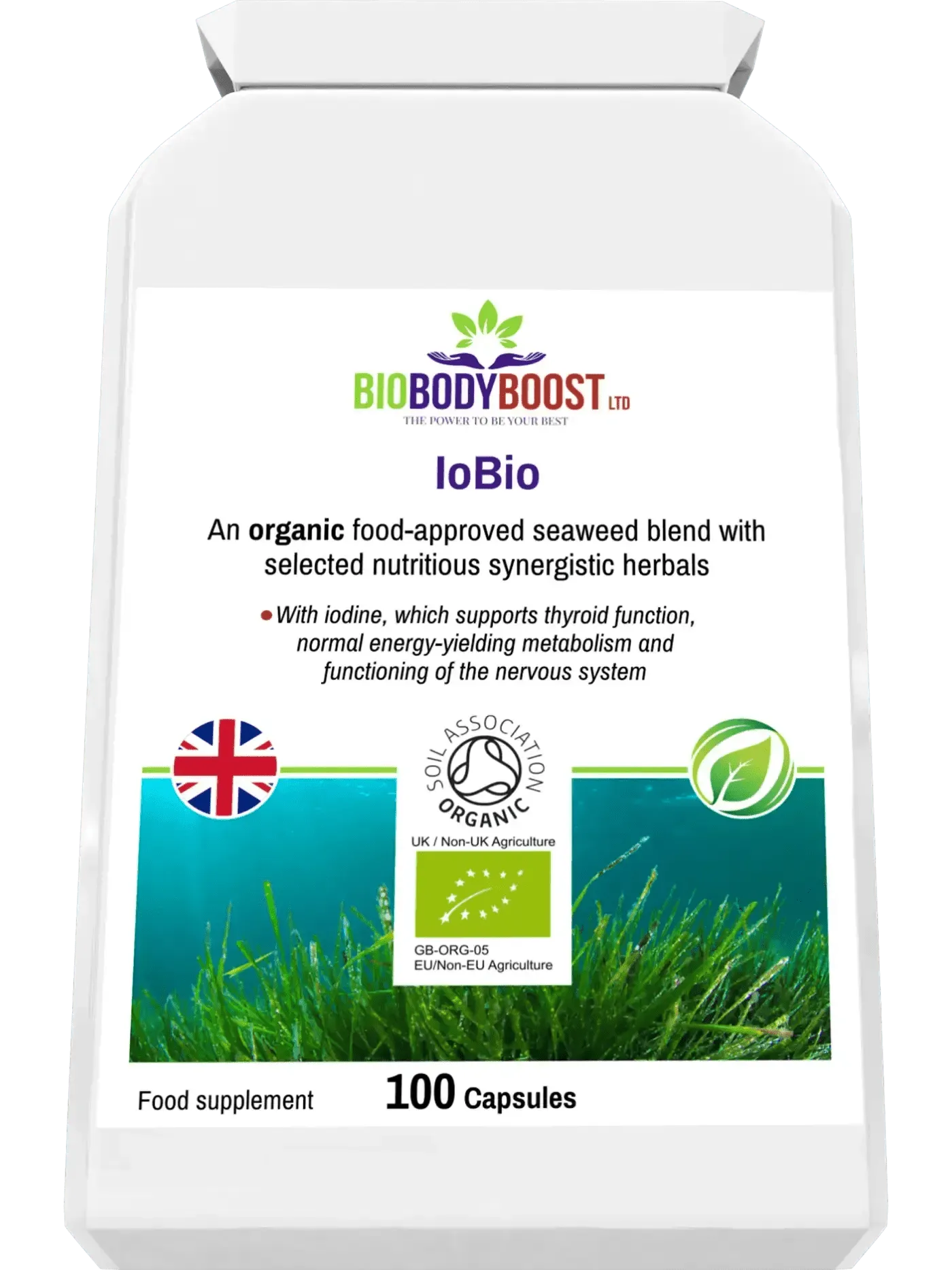 BioBodyBoost organic seaweed supplement with essential nutrients for thyroid function and energy metabolism