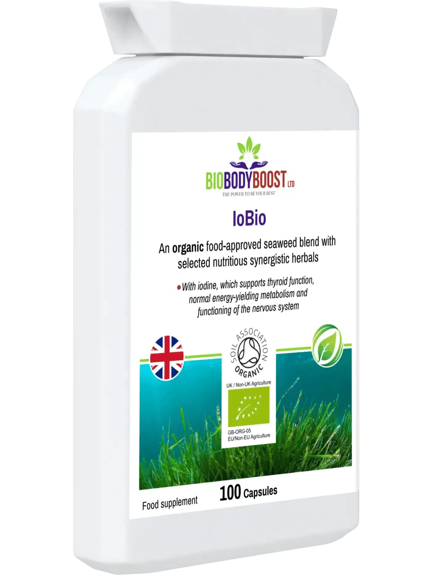 BioBodyBoost IoBio Organic Seaweed Capsules for thyroid support and energy metabolism, 100 capsules