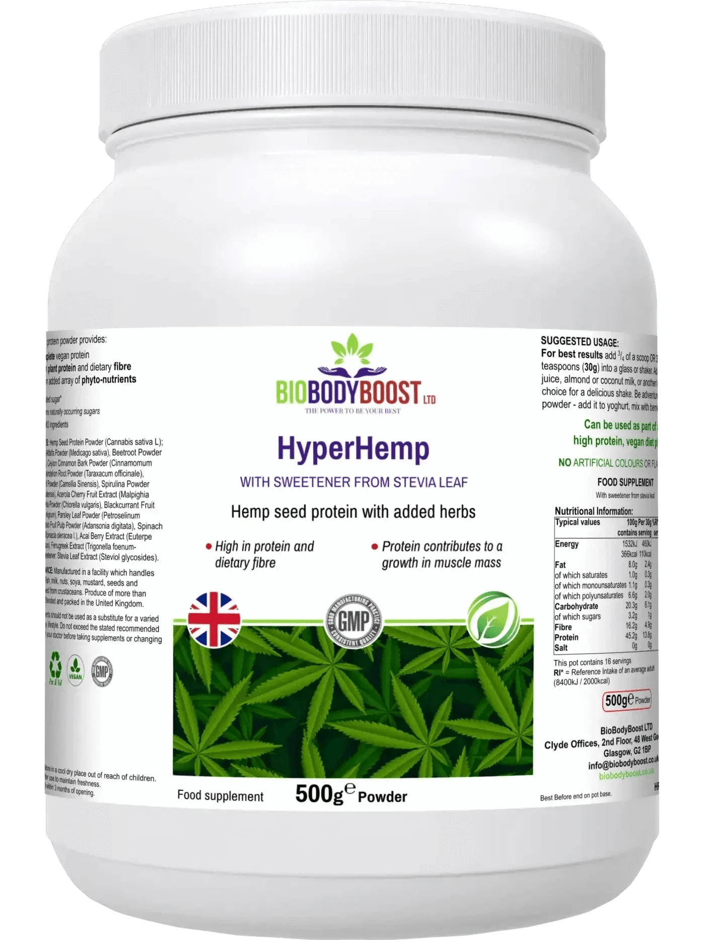 BioBodyBoost Protein Powders HyperHemp - Vegan Hemp Protein Powder