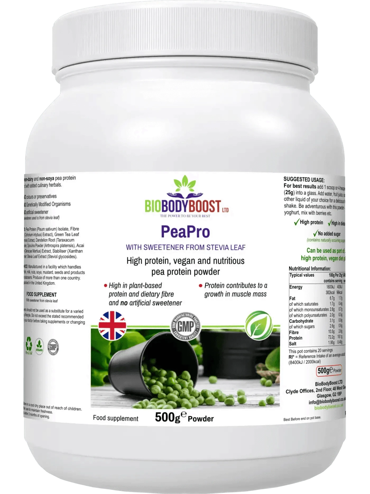 BioBodyBoost Protein Powders PeaPro - High Protein Vegan Pea Protein Powder