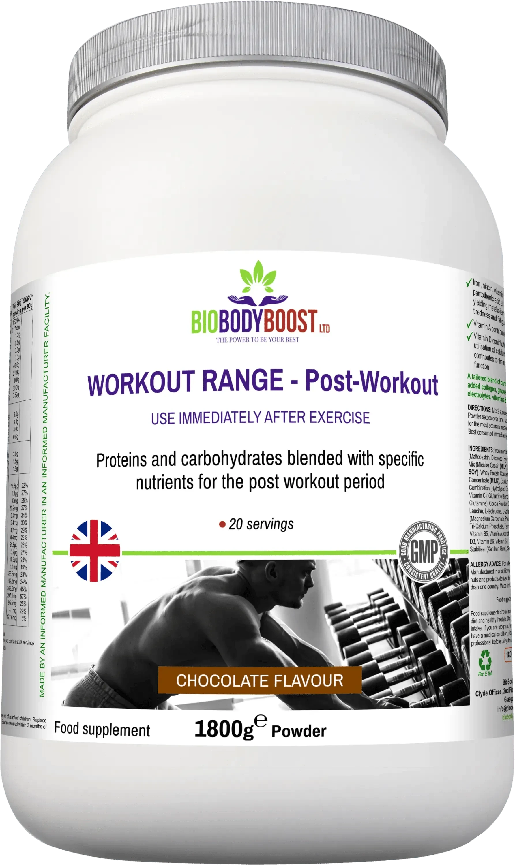 BioBodyBoost Protein Powders Workout Range - Post-Workout Drink Mix Chocolate