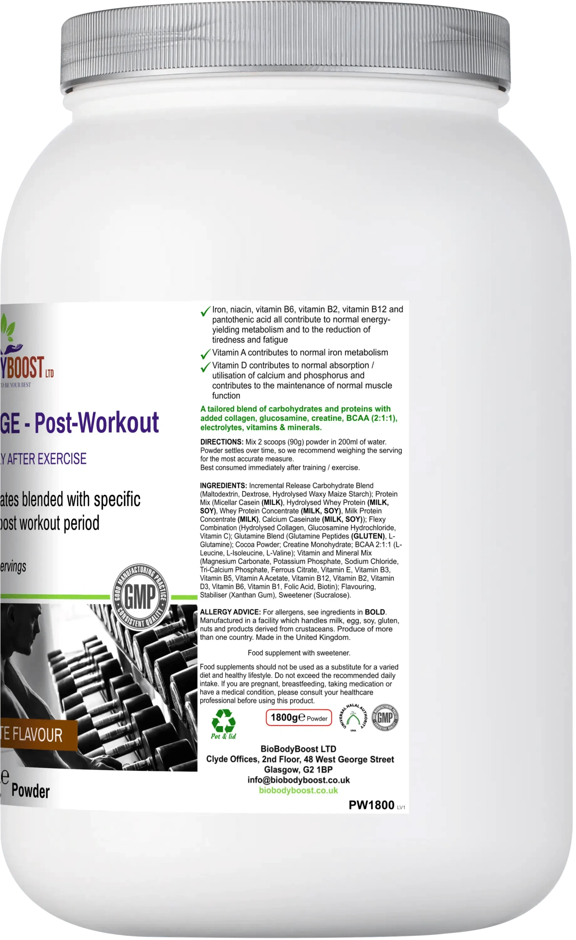 BioBodyBoost Protein Powders Workout Range - Post-Workout Drink Mix Chocolate