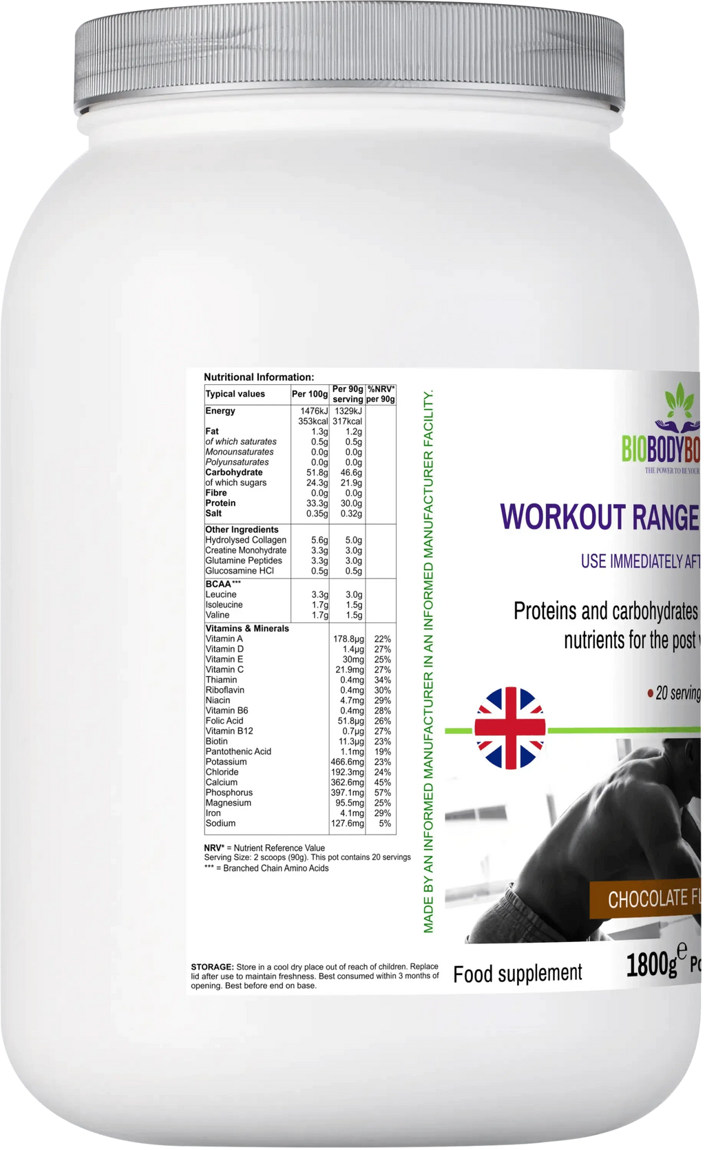 BioBodyBoost Protein Powders Workout Range - Post-Workout Drink Mix Chocolate