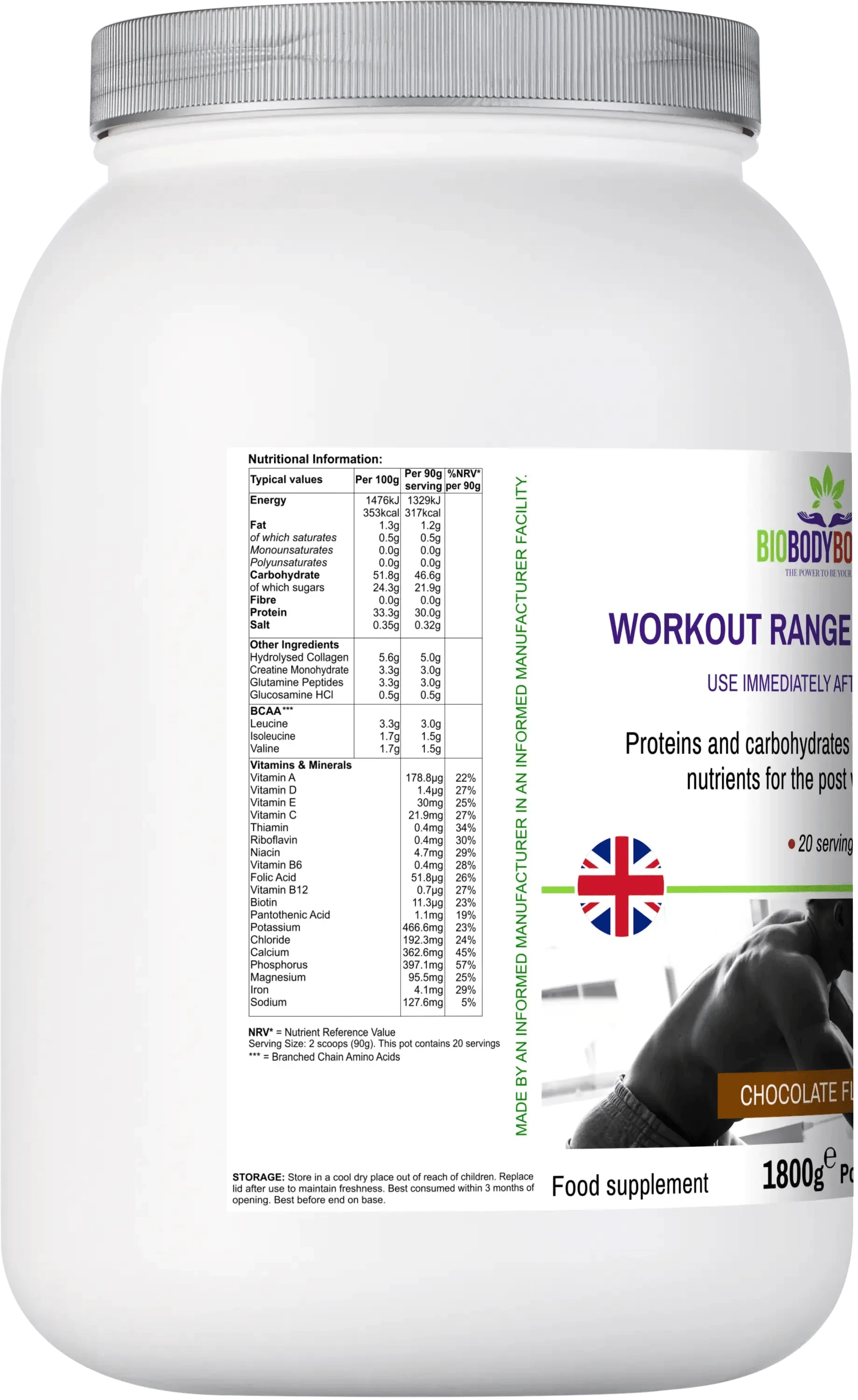 BioBodyBoost Protein Powders Workout Range - Post-Workout Drink Mix Chocolate